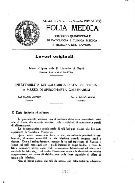 Folia medica periodico trimensile di patologia e clinica medica