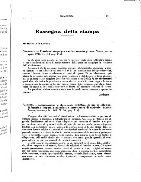 Folia medica periodico trimensile di patologia e clinica medica