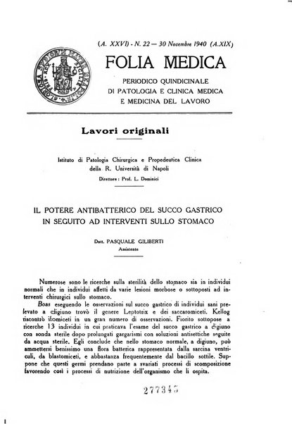 Folia medica periodico trimensile di patologia e clinica medica