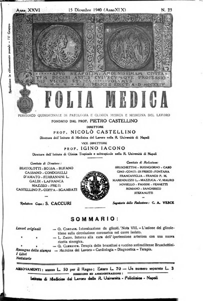 Folia medica periodico trimensile di patologia e clinica medica