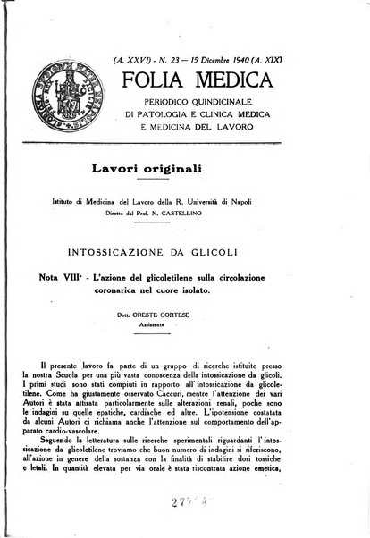 Folia medica periodico trimensile di patologia e clinica medica