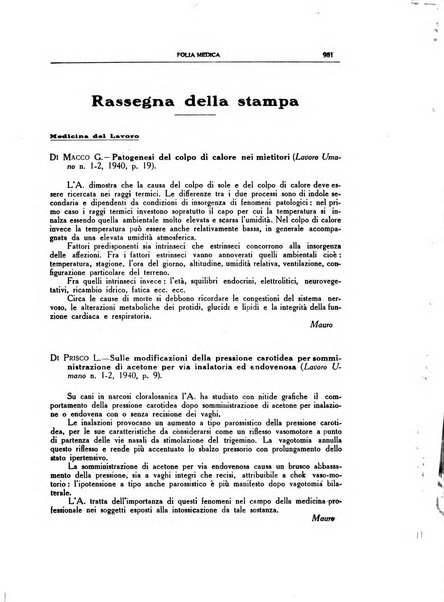 Folia medica periodico trimensile di patologia e clinica medica