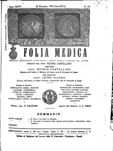 Folia medica periodico trimensile di patologia e clinica medica