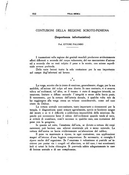 Folia medica periodico trimensile di patologia e clinica medica