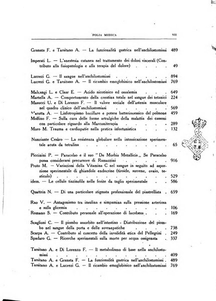 Folia medica periodico trimensile di patologia e clinica medica