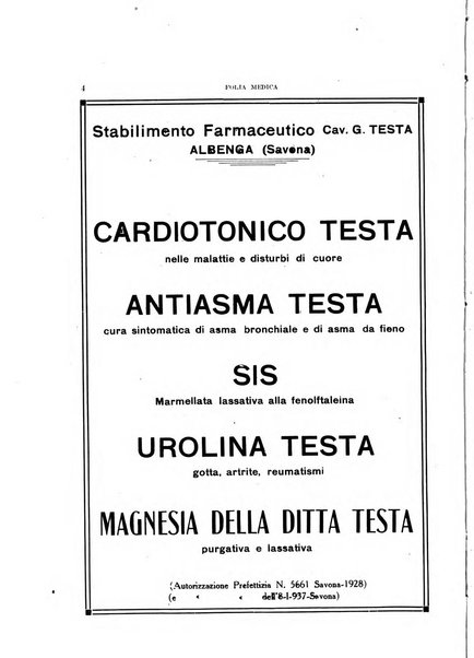 Folia medica periodico trimensile di patologia e clinica medica