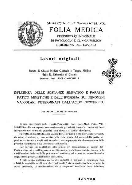 Folia medica periodico trimensile di patologia e clinica medica