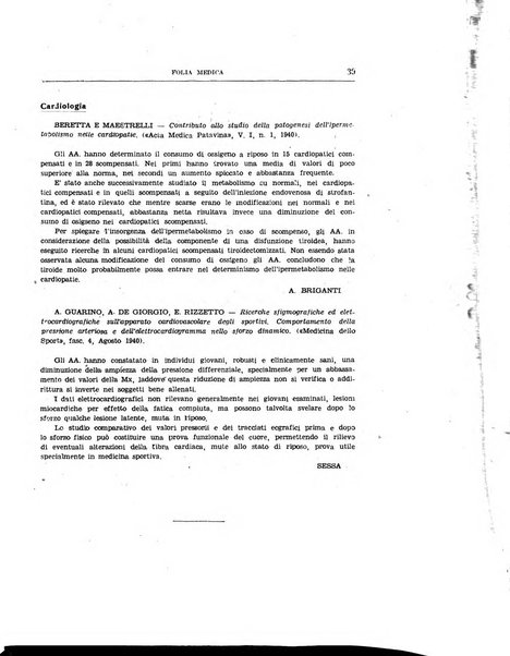 Folia medica periodico trimensile di patologia e clinica medica