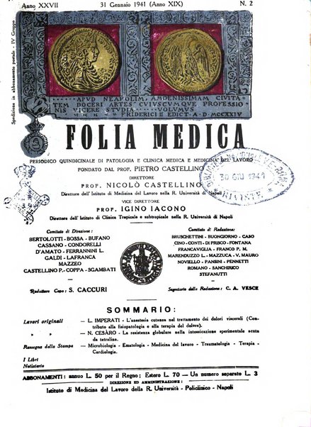 Folia medica periodico trimensile di patologia e clinica medica