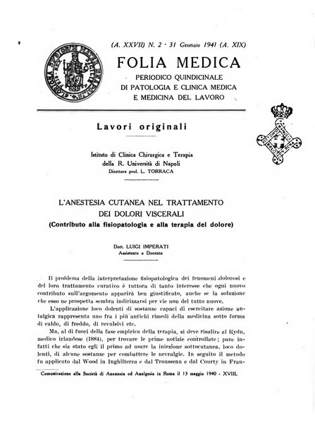 Folia medica periodico trimensile di patologia e clinica medica