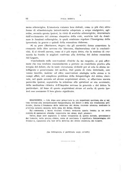 Folia medica periodico trimensile di patologia e clinica medica