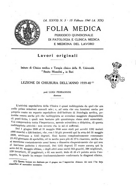 Folia medica periodico trimensile di patologia e clinica medica