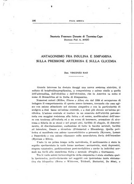 Folia medica periodico trimensile di patologia e clinica medica