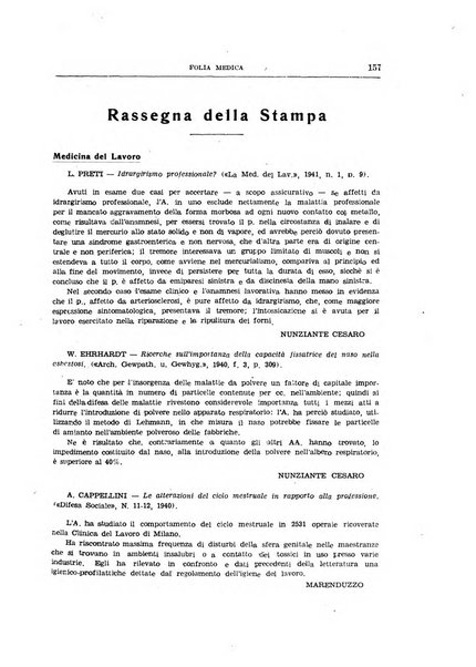 Folia medica periodico trimensile di patologia e clinica medica