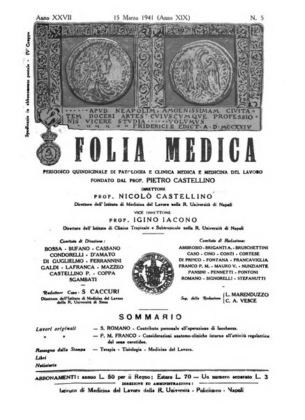 Folia medica periodico trimensile di patologia e clinica medica