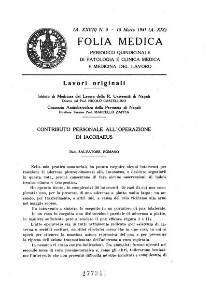 Folia medica periodico trimensile di patologia e clinica medica