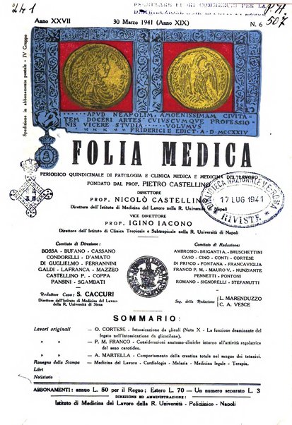 Folia medica periodico trimensile di patologia e clinica medica