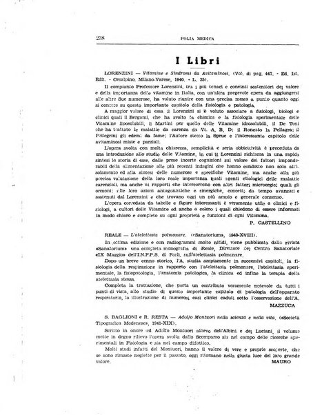 Folia medica periodico trimensile di patologia e clinica medica