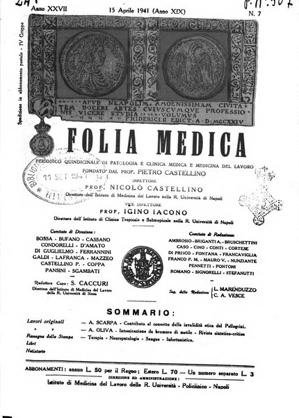 Folia medica periodico trimensile di patologia e clinica medica