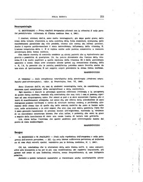 Folia medica periodico trimensile di patologia e clinica medica