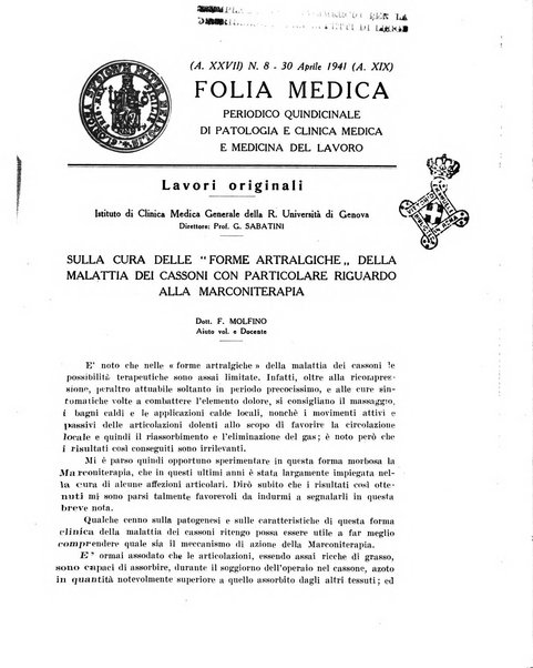 Folia medica periodico trimensile di patologia e clinica medica