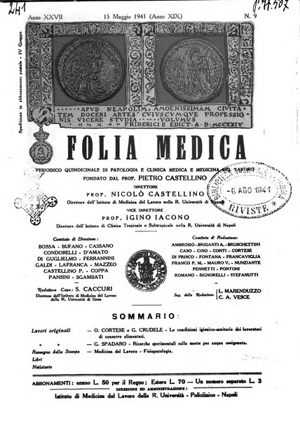 Folia medica periodico trimensile di patologia e clinica medica