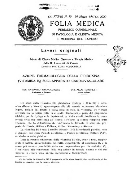 Folia medica periodico trimensile di patologia e clinica medica