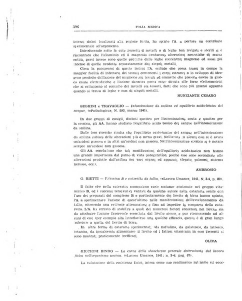 Folia medica periodico trimensile di patologia e clinica medica