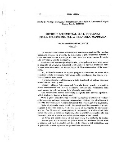 Folia medica periodico trimensile di patologia e clinica medica