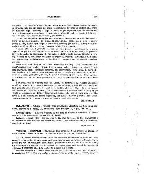 Folia medica periodico trimensile di patologia e clinica medica