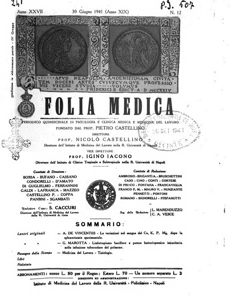 Folia medica periodico trimensile di patologia e clinica medica