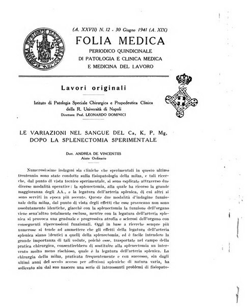 Folia medica periodico trimensile di patologia e clinica medica