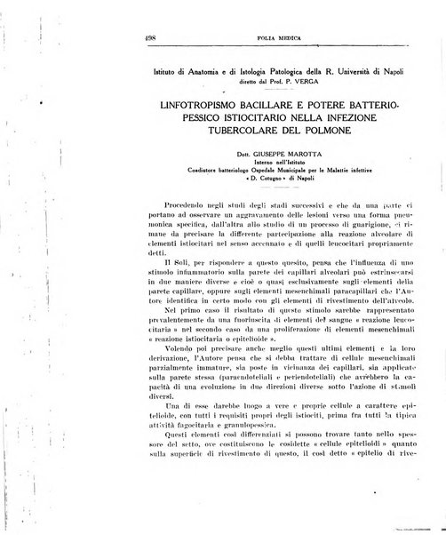 Folia medica periodico trimensile di patologia e clinica medica