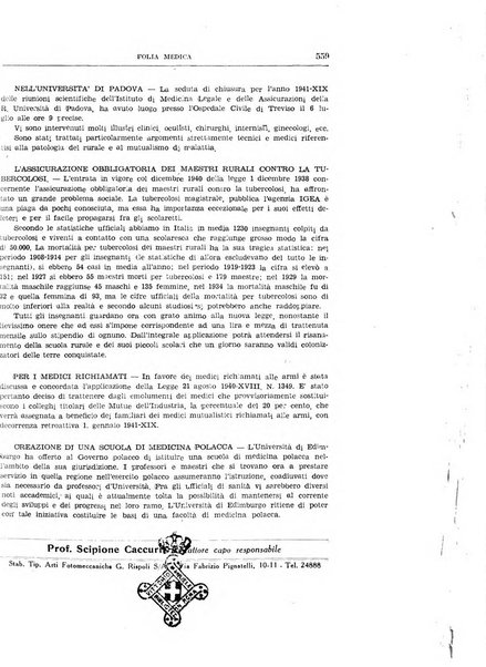 Folia medica periodico trimensile di patologia e clinica medica