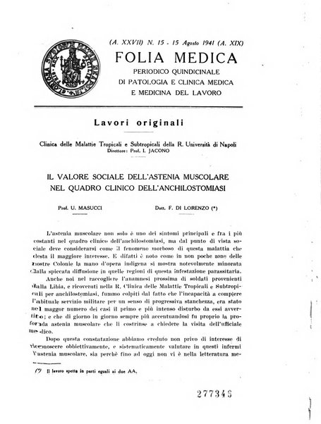 Folia medica periodico trimensile di patologia e clinica medica