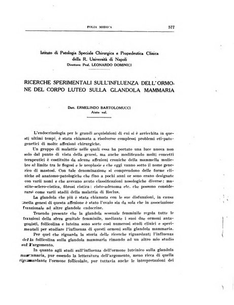 Folia medica periodico trimensile di patologia e clinica medica