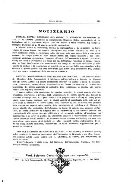 Folia medica periodico trimensile di patologia e clinica medica