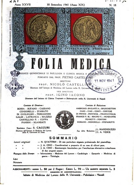 Folia medica periodico trimensile di patologia e clinica medica