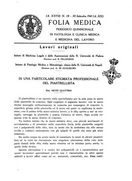 Folia medica periodico trimensile di patologia e clinica medica