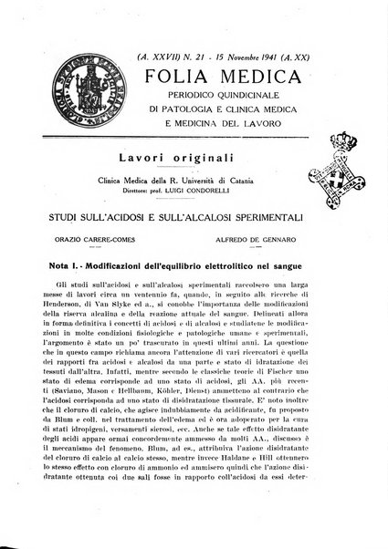 Folia medica periodico trimensile di patologia e clinica medica