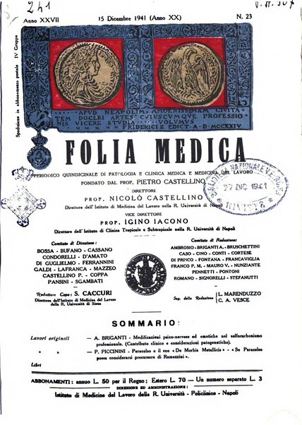 Folia medica periodico trimensile di patologia e clinica medica