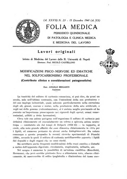 Folia medica periodico trimensile di patologia e clinica medica