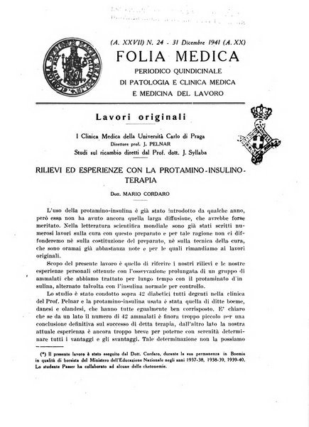 Folia medica periodico trimensile di patologia e clinica medica