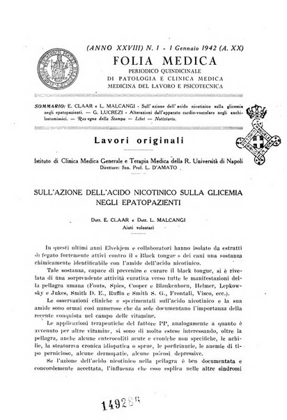 Folia medica periodico trimensile di patologia e clinica medica