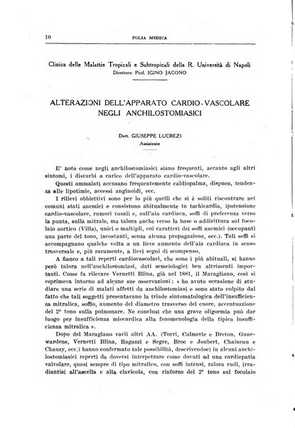 Folia medica periodico trimensile di patologia e clinica medica