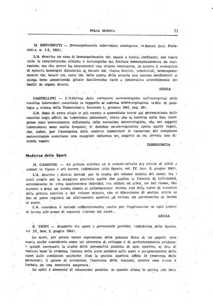 Folia medica periodico trimensile di patologia e clinica medica