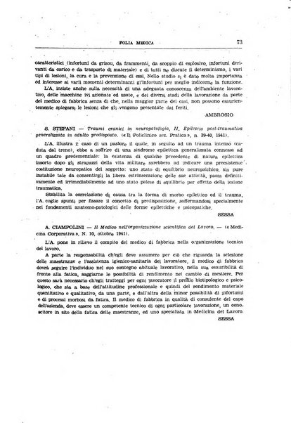 Folia medica periodico trimensile di patologia e clinica medica