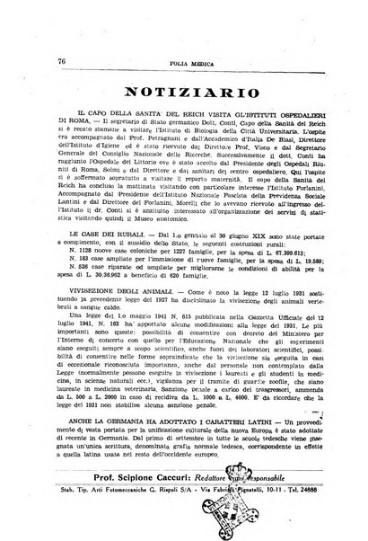 Folia medica periodico trimensile di patologia e clinica medica