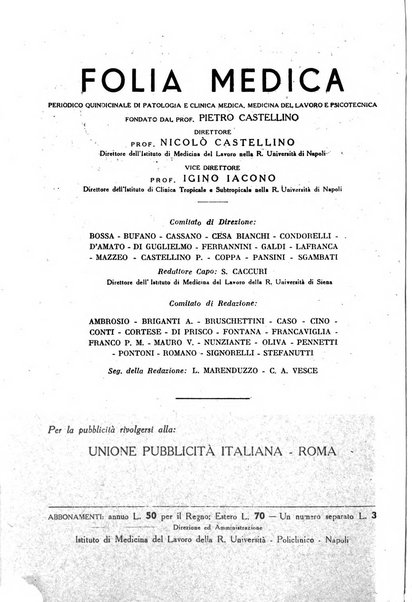 Folia medica periodico trimensile di patologia e clinica medica