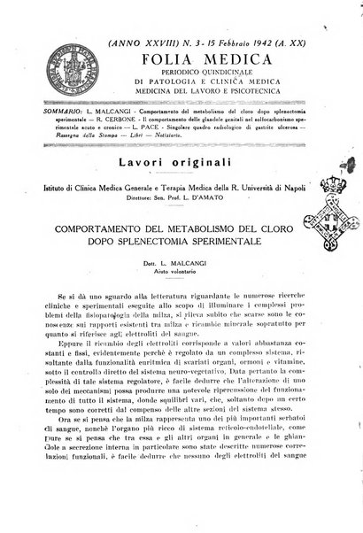 Folia medica periodico trimensile di patologia e clinica medica